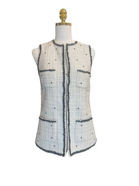 Rachel Zoe Tweed Vest XXS Cream Black Sleeveless Boucle NWT
